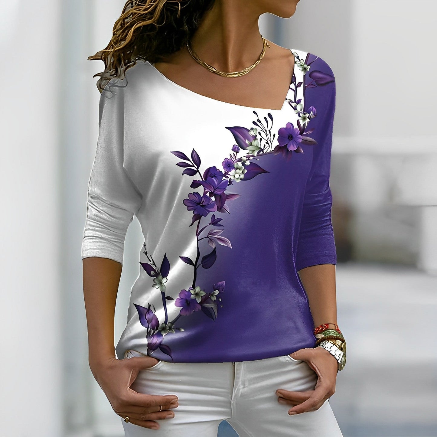 Floral T-shirt with colour blocks