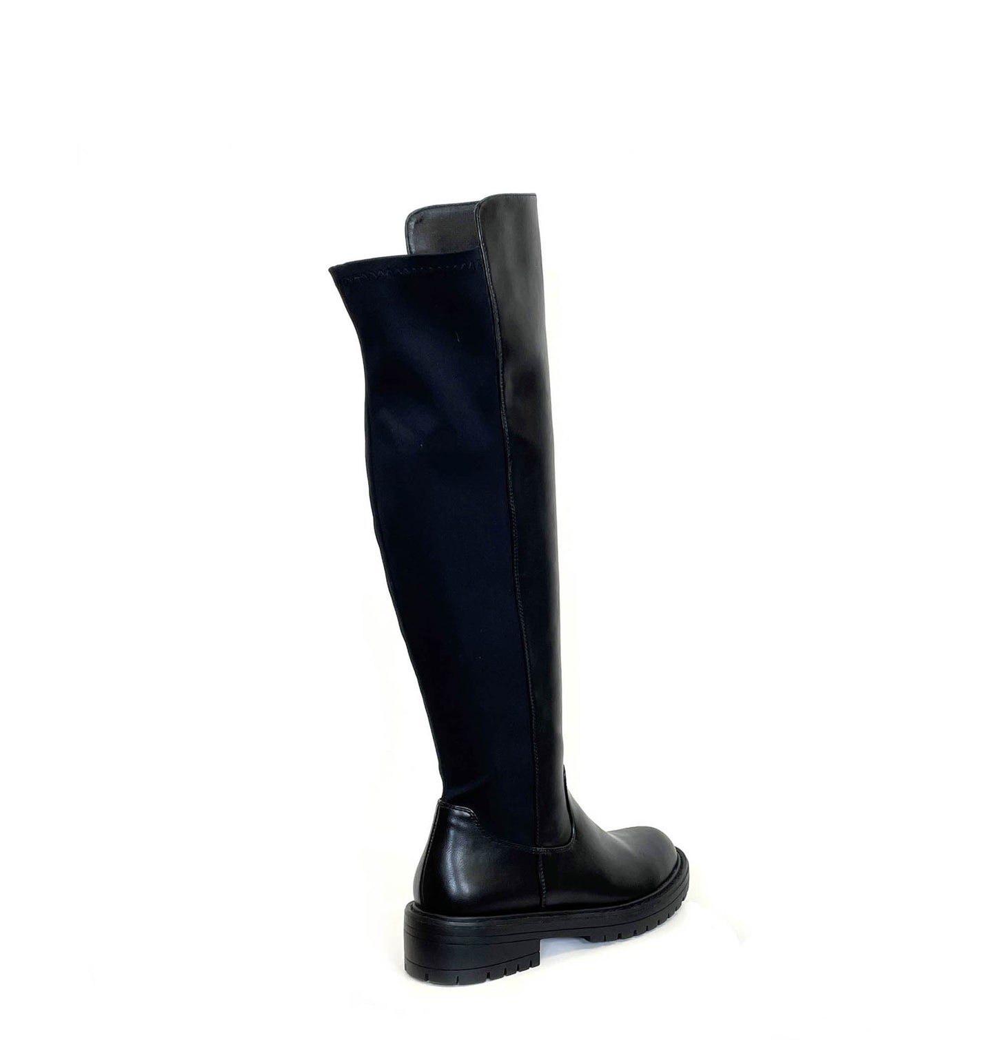 KEARA: WOMEN'S KNEE HIGH PULL ON BIKER STRETCH BOOT - BLACK