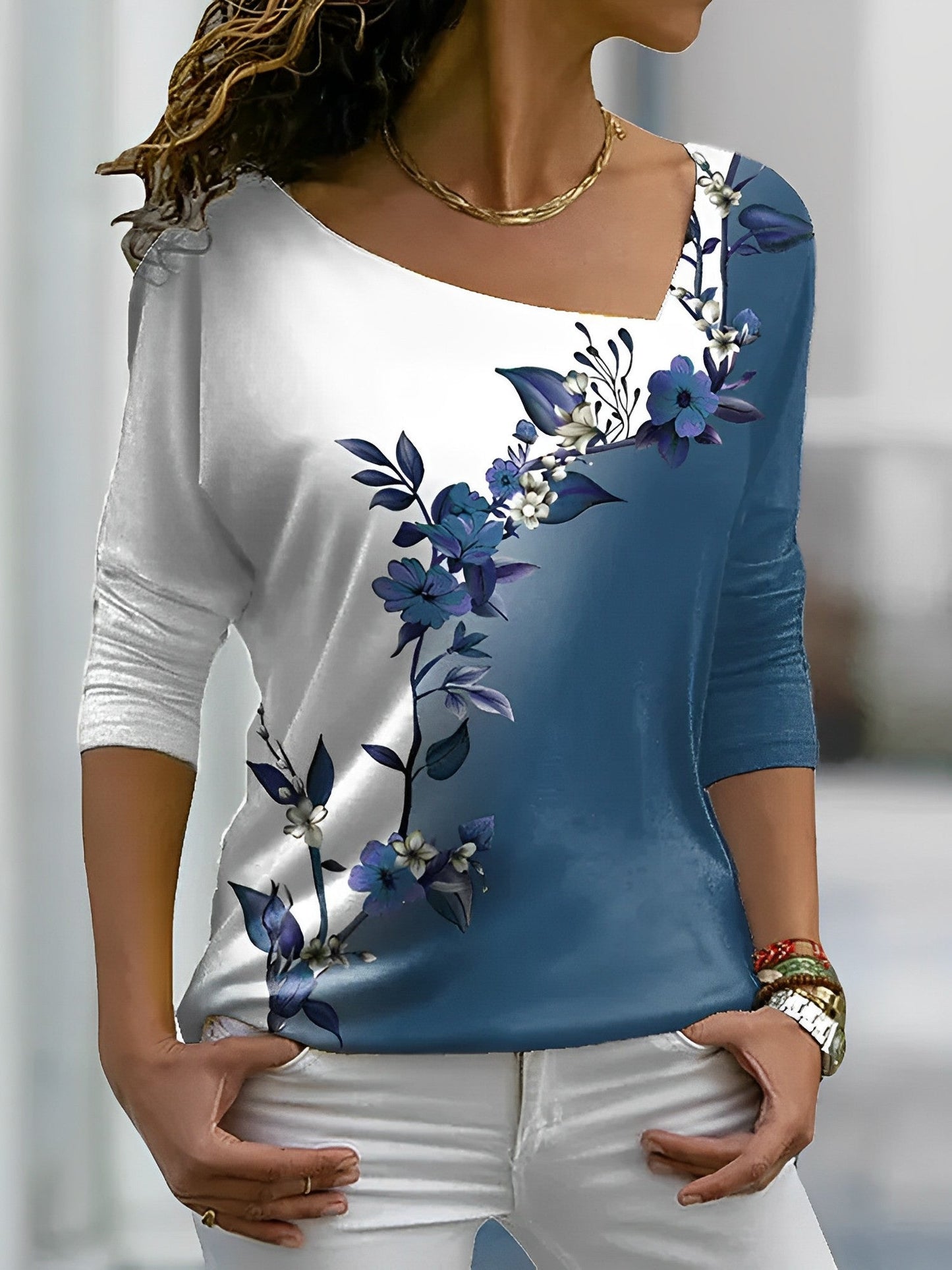 Floral T-shirt with colour blocks